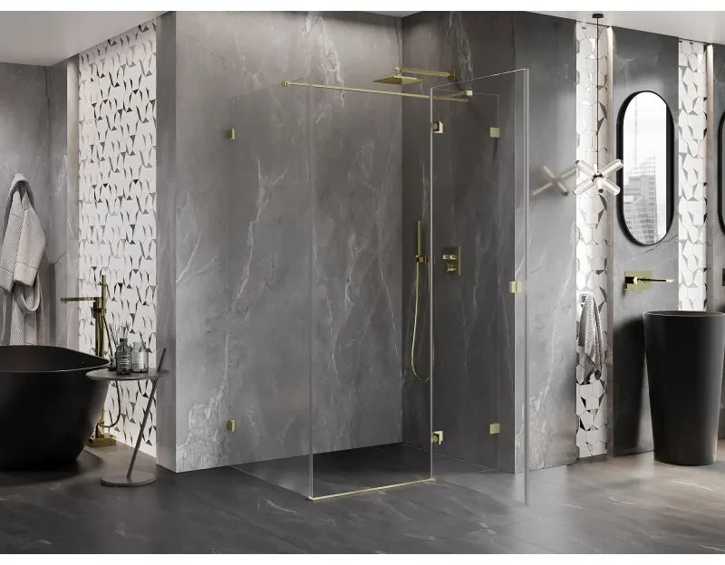 Mexen Lunar T, výklopný pravý sprchový kút 125 x 120 cm, 8mm číre sklo, zlatý kartáčovaný - 834T-125-120-55-00-P