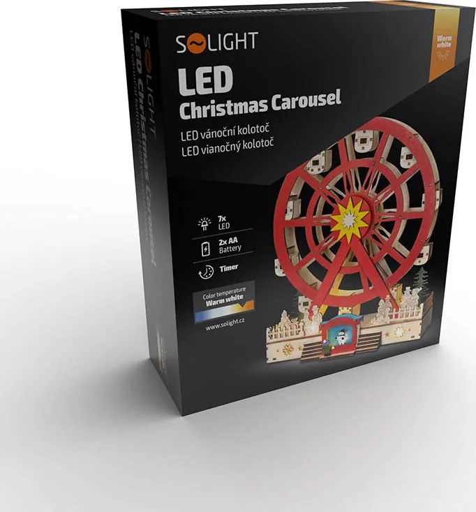 Solight LED vianočný kolotoč, otáčajúci sa, 7x LED, 30cm, 2x AA