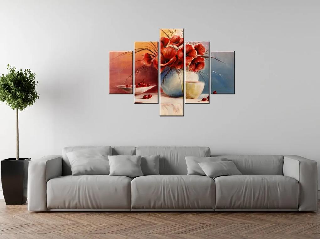 Gario Ručne maľovaný obraz Kompozícia Vlčí mak - 5 dielny Rozmery: 150 x 105 cm