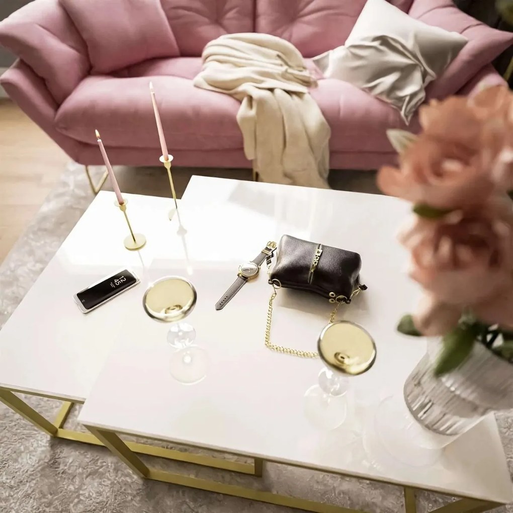 KONFERENČNÝ STOLÍK BELLA BIELY LESK + ZLATÁ