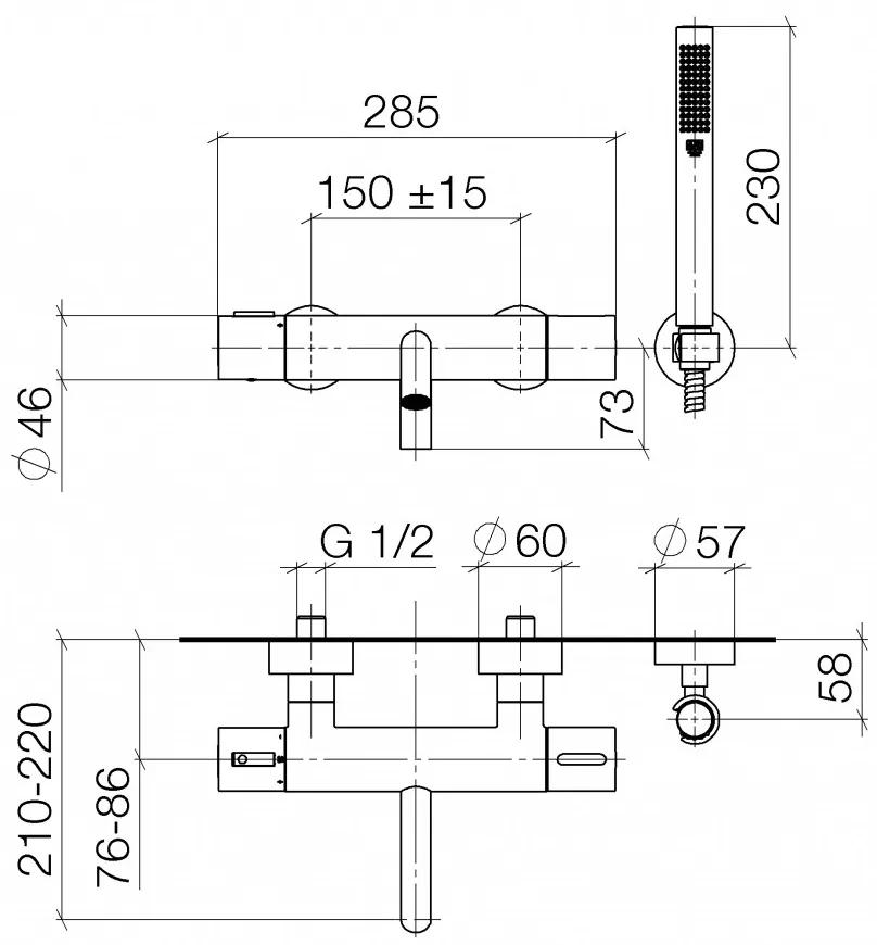 Dornbracht Meta - Termostatická vaňová batéria nástenná so sprchovým setom, chróm 34234979-00