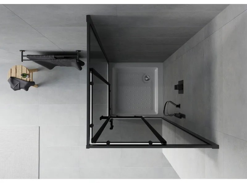 Mexen Rio, štvorcový sprchovací kút s posuvnými dverami 80(dvere) x 80(dvere) x 190 cm, 6mm šedé sklo, čierny profil + biela sprchová vanička RIO, 860-080-080-70-40-4510