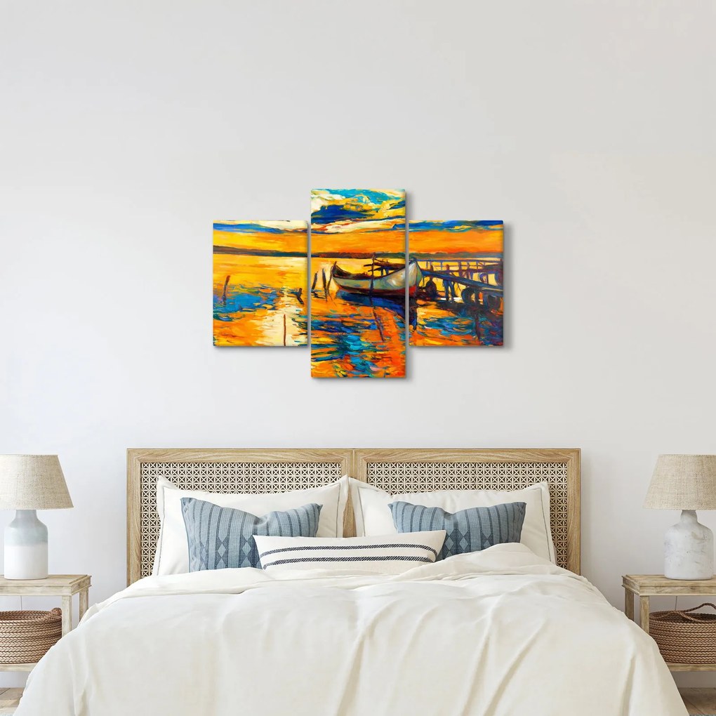Obraz - Loďka pri západe slnka (90x60 cm)