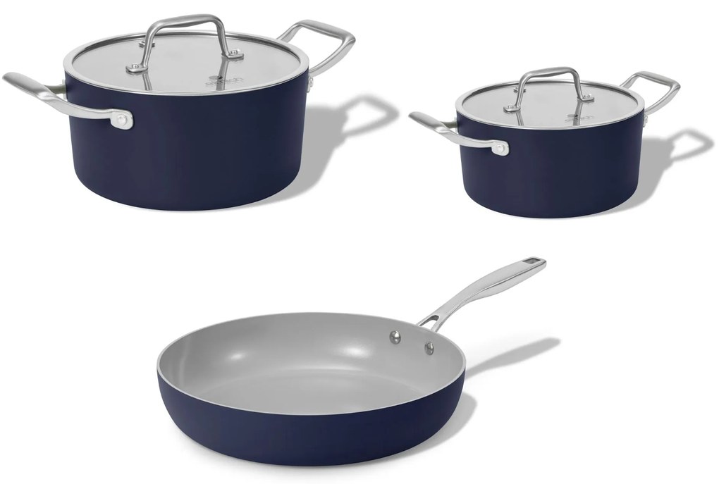 Elmich Základná sada keramického riadu Vital 3 ks, 2 hrnce a 1 panvica - tmavomodrá