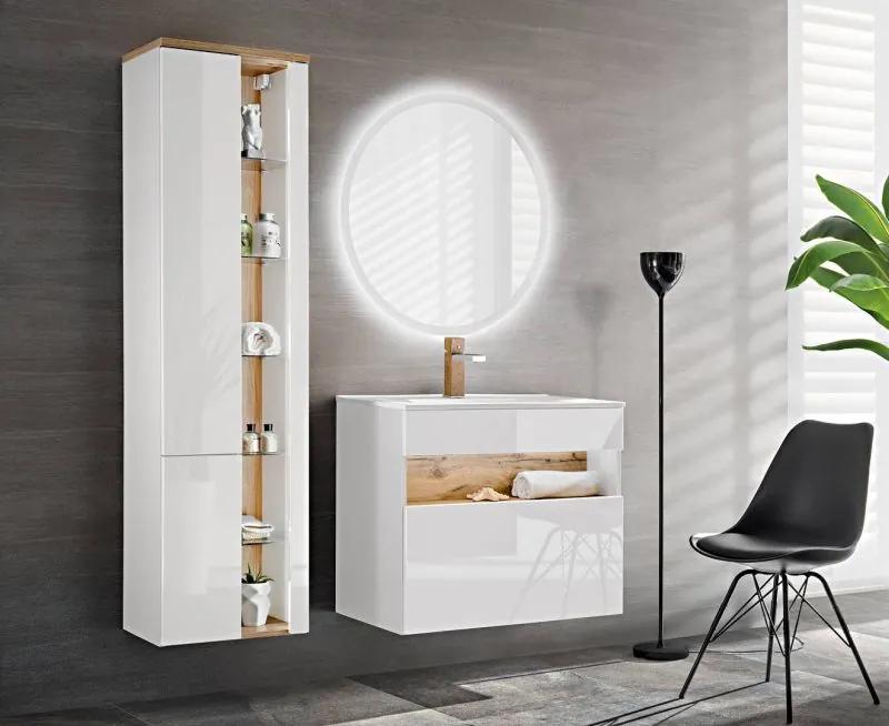 Kúpeľňová skrinka CMD BAHAMA WHITE 820 dub wotan/alpská biela/biely vysoký lesk