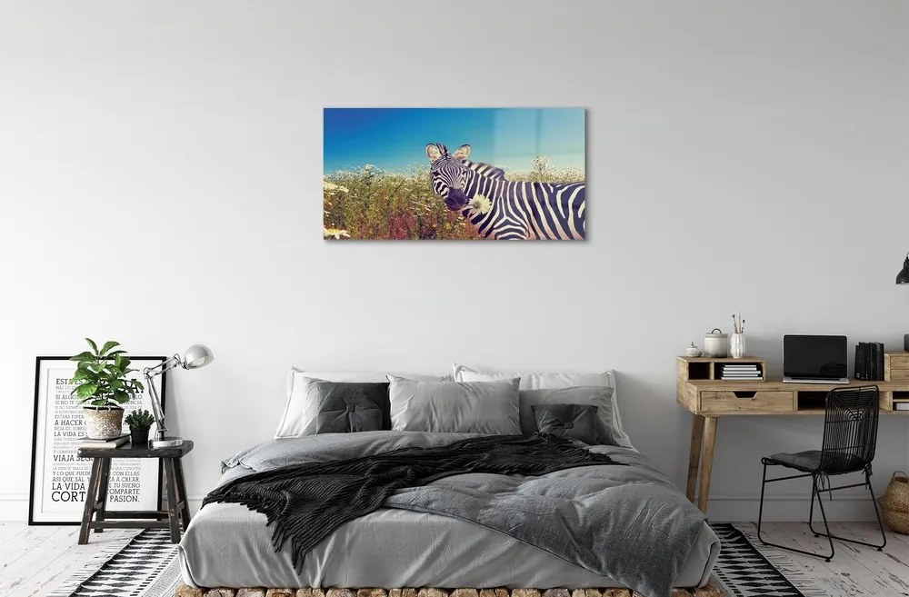 Sklenený obraz zebra kvety 100x50 cm