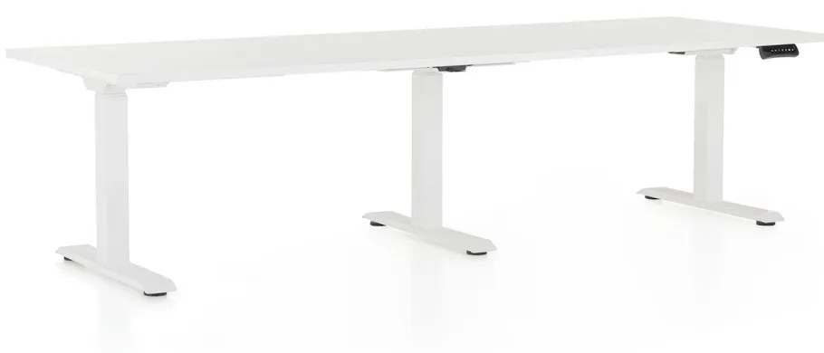 Výškovo nastaviteľný stôl OfficeTech Long, 240 x 80 cm, biela podnož, biela