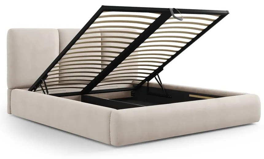 Béžová čalúnená dvojlôžková posteľ s úložným priestorom s roštom 200x200 cm Brody – Mazzini Beds