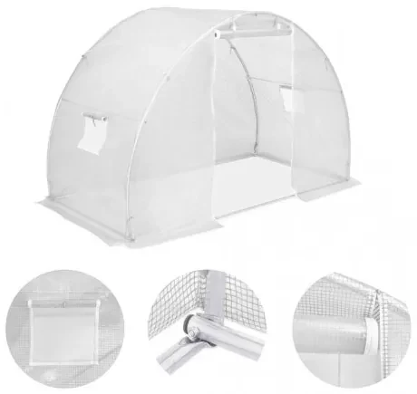 vidaXL Skleník s oceľovými základmi 4,5 m² 300x150x200 cm-