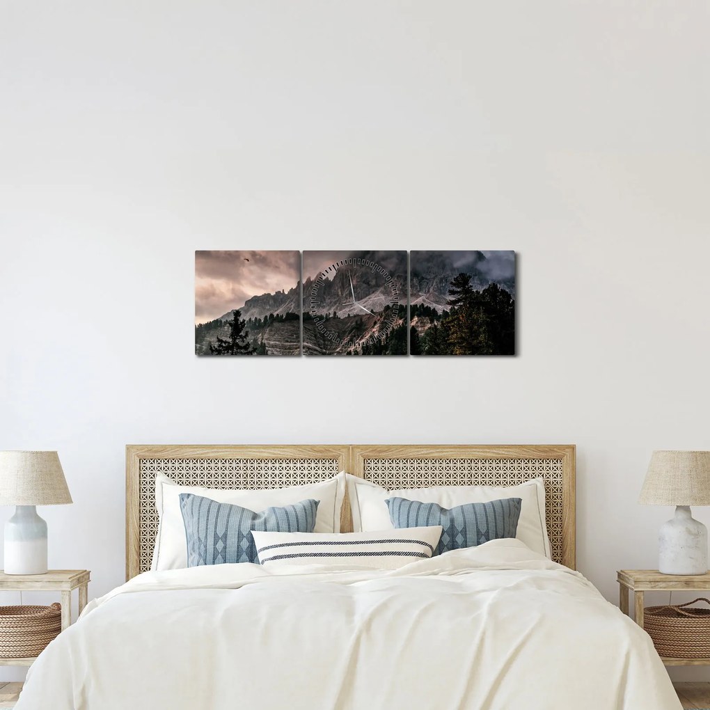 Obraz skalnatých hôr (s hodinami) (90x30 cm)