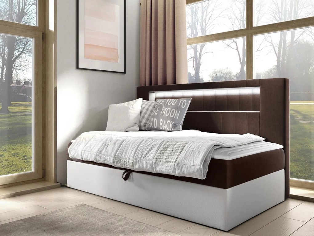 Kontinentálna jednolôžková posteľ Junior Ribezo 2, Rozmer postele: 100x200, Dostupné poťahy: ekokoža Soft 017 (biela) + Fresh 04