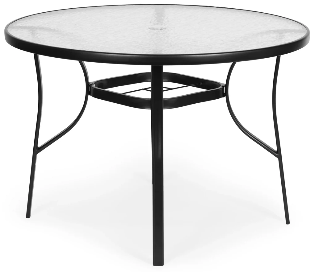 Okrúhly záhradný stôl 100 cm, tvrdené sklo, otvor na slnečník, MultiGarden