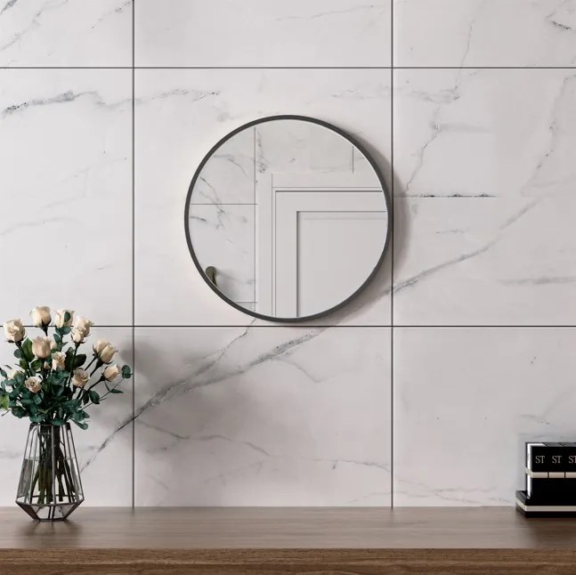 Erga Round, okrúhle zrkadlo 40cm, čierny rám, ERG-V01-ROUND-4040-BK