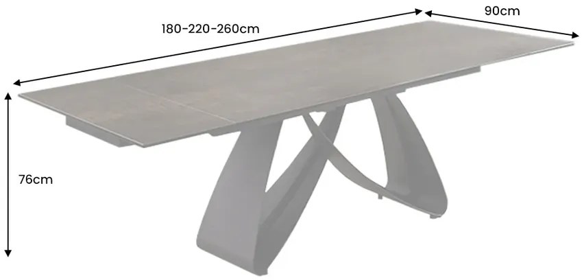 Jedálenský stôl TOMTOC 180-220-260 cm - keramický mramorový vzhľad rust/čierna