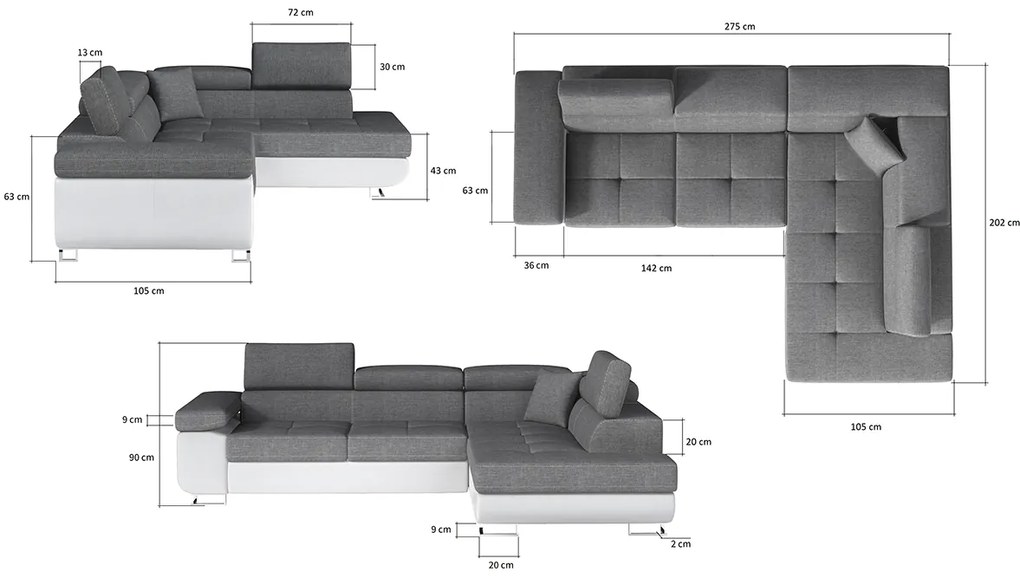 Rohová sedačka s rozkladom a úložným priestorom Almero L - svetlosivá (Sawana 21) / biela (Soft 17)