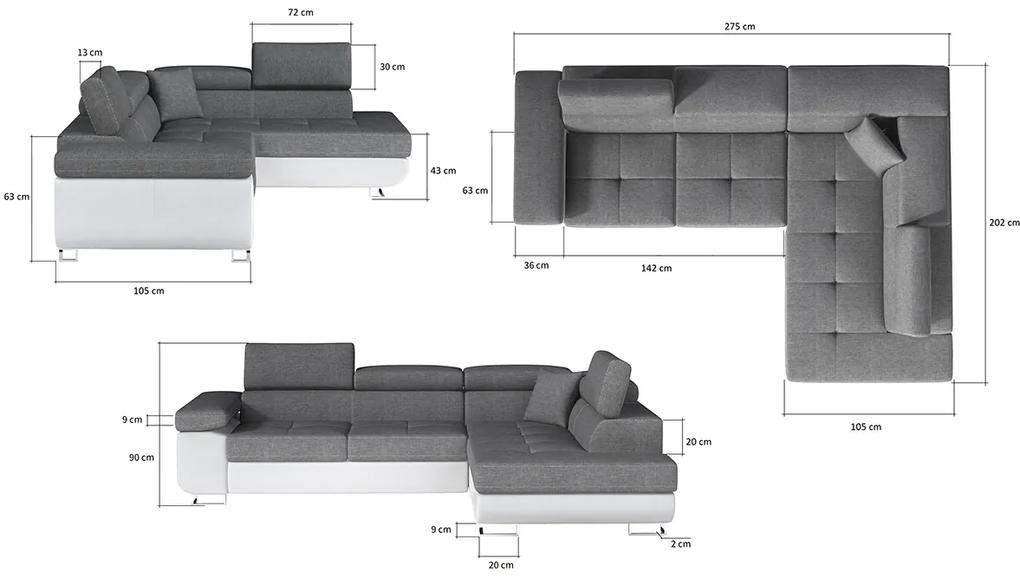 Rohová sedačka s rozkladom a úložným priestorom Almero L - svetlosivá (Sawana 21) / čierna (Soft 11)