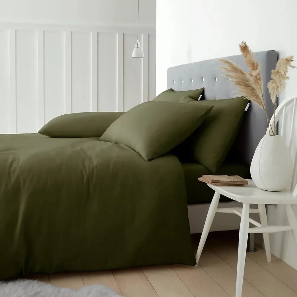 Kaki flanelové obliečky na dvojlôžko/predĺžené 230x220 cm Brushed – Catherine Lansfield