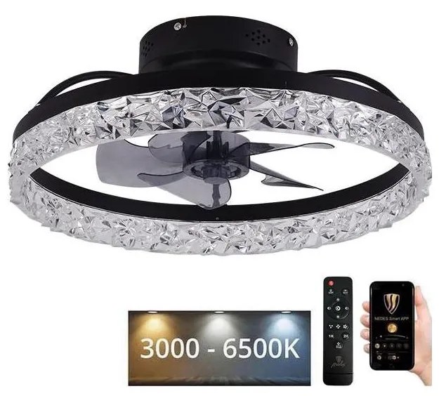 NEDES LED Stmievateľné stropné svietidlo s ventilátorom LED/35W/230V 3000-6500K černá+DO ND4087