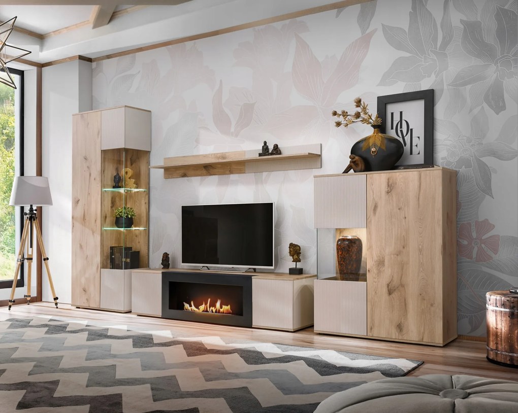 Obývacia stena Catalis K (dub vikingský/kašmír) (s osvetlením) (s biokrbom)
