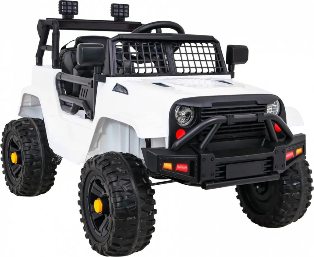Ramiz Autíčko Jeep Dark Night na batérie pre deti biele + pomalý štart + EVA kolesá + LED audio