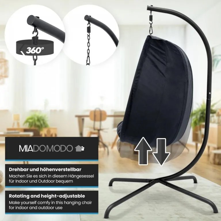 MIADOMODO závesné hojdacie kreslo tmavo šedé, nosnosť 160 kg