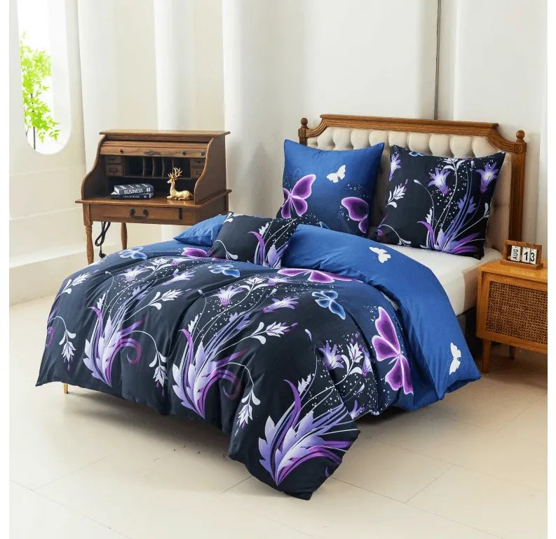 Obliečky z mikrovlákna VIOLET BUTTERFLY tmavo modré Rozmer obliečky: 70 x 90 cm | 140 x 200 cm