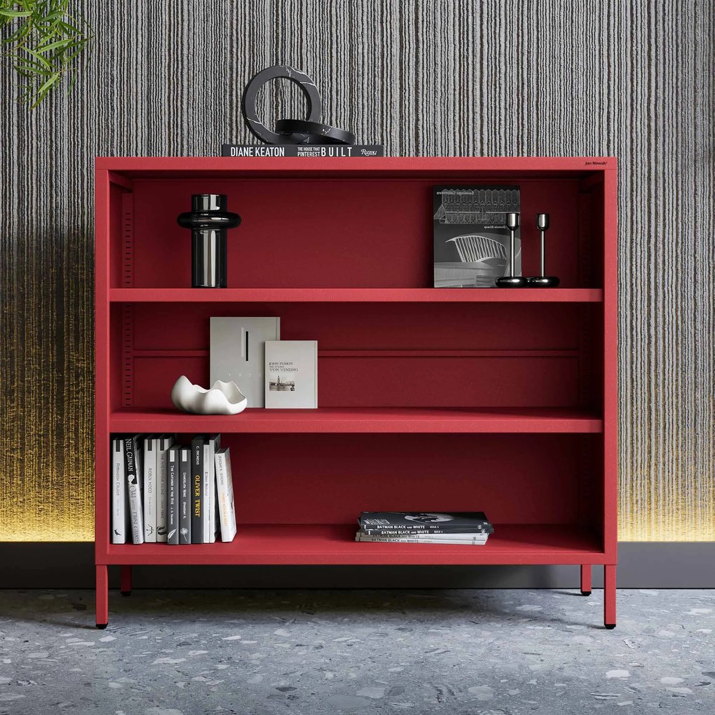 Nízky policový regál LUCA, 1000 x 900 x 350 mm, Modern: červená farba