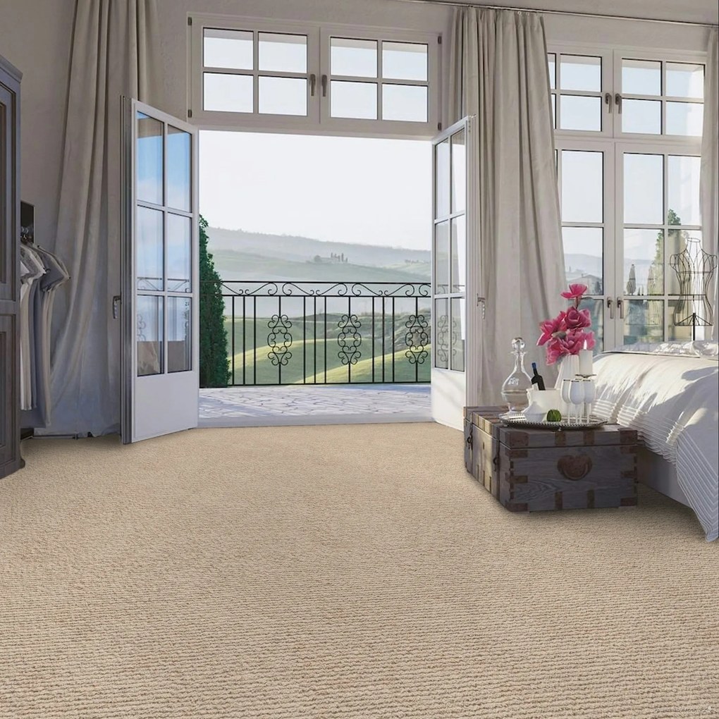 Koberec metráž Velveti 6923, na mieru, šíře 4m, béžová, twinback (filc+juta), obchodné priestory, ITC