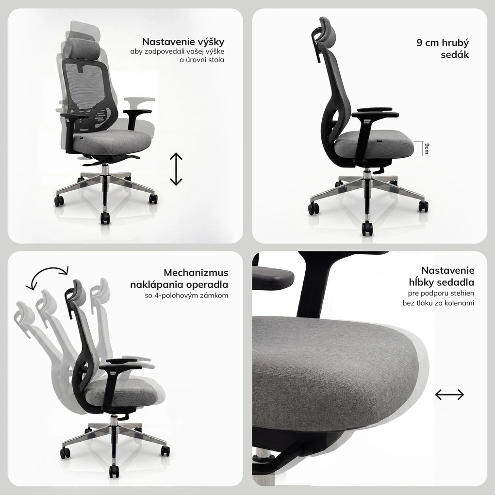 Ergonomická kancelárska stolička so sieťovinou tmavosivá AXIS