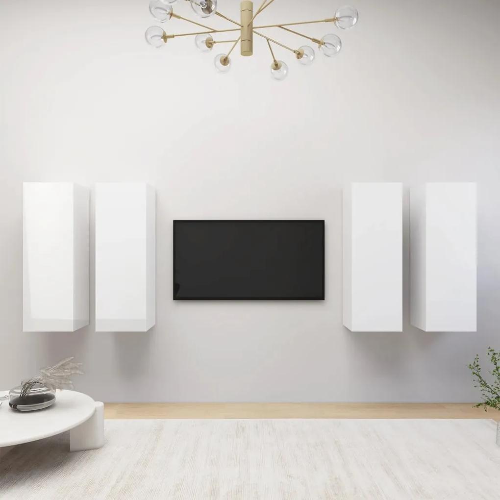 TV skrinky 4 ks lesklé biele 30,5x30x90 cm drevotrieska