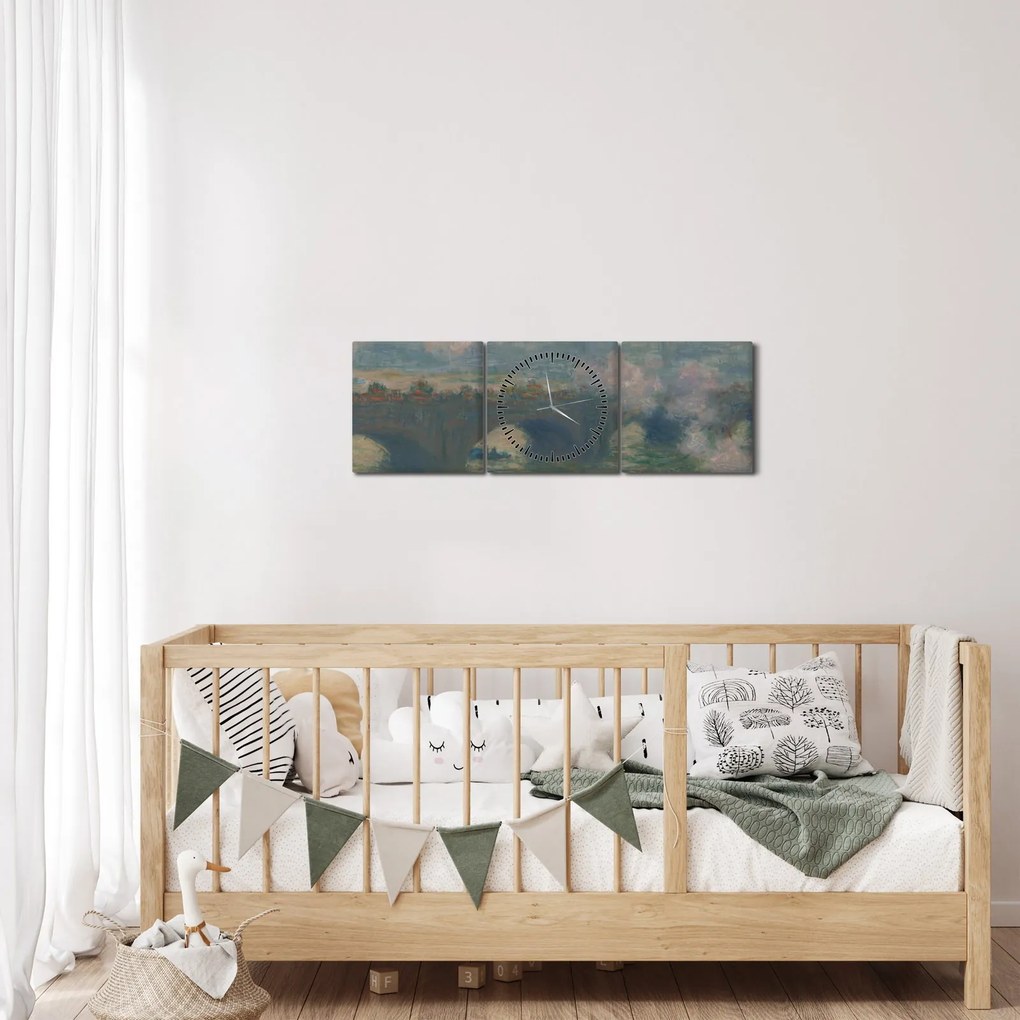 Obraz - Claude Monet, Waterloo Bridge, Gray Day, reprodukcia (s hodinami) (90x30 cm)