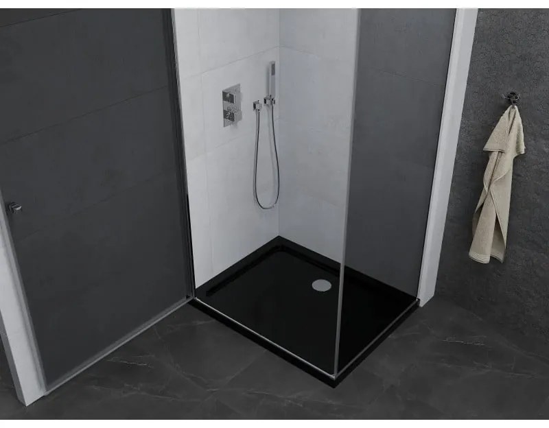 Mexen Pretoria, sprchovací kút 80 (dvere) x 120 (stena) cm, 6mm šedé sklo, chrómový profil + čierna sprchová vanička, 852-080-120-01-40-4070