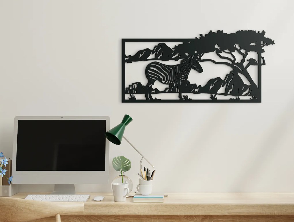 drevko Drevený obraz Zebra v savane Rozmer obrazu: 21 x 44,5 cm, Farba dekorácie: Čierna