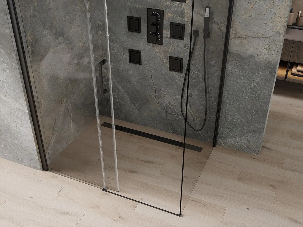 Mexen OMEGA sprchovací kút 150x100cm, 8mm sklo, čierny profil-číre sklo, 825-150-100-70-00