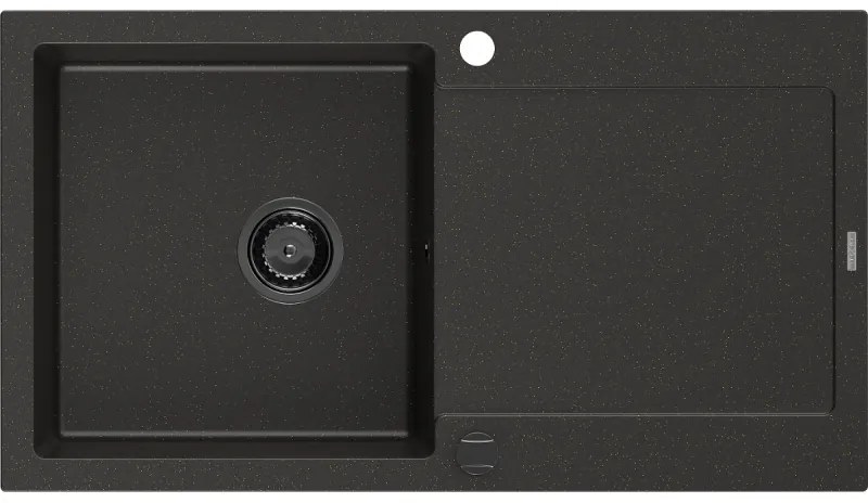 Mexen Leo, drez granitový 900x500x190 mm, 1-komorový, čierna-zlatá metalíza s čiernym sifónom, 6501901010-75-B