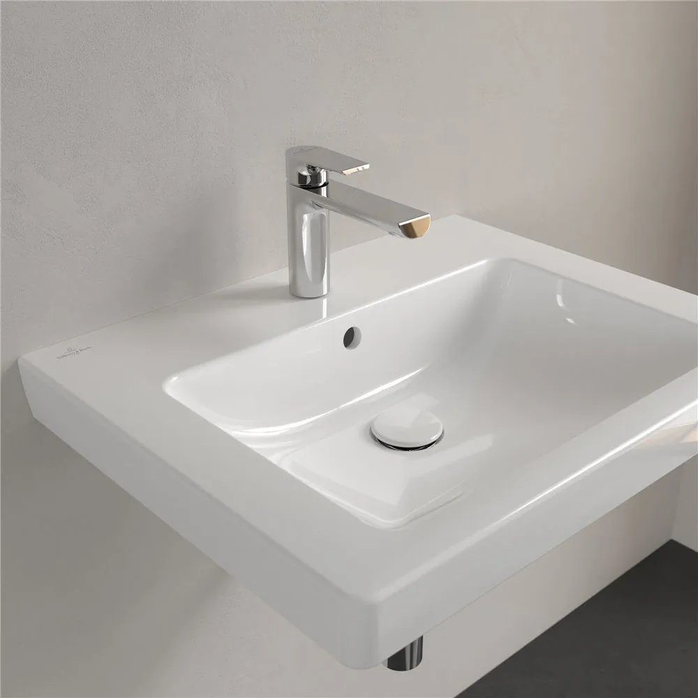 VILLEROY &amp; BOCH Subway 2.0 závesné umývadlo s otvorom (spodná strana brúsená), s prepadom, 600 x 470 mm, biela alpská, s povrchom CeramicPlus, 71136GR1