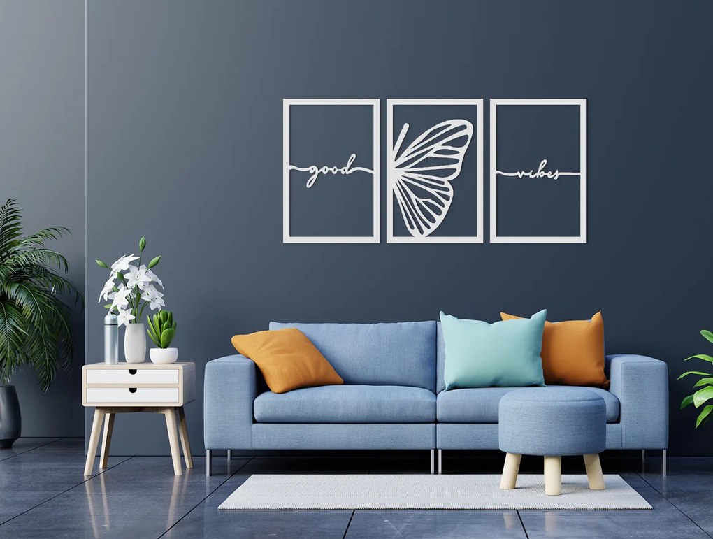drevko 3-dielny obraz na stenu Good vibes Rozmer obrazu: 31 x 65 cm, Farba dekorácie: Čierna