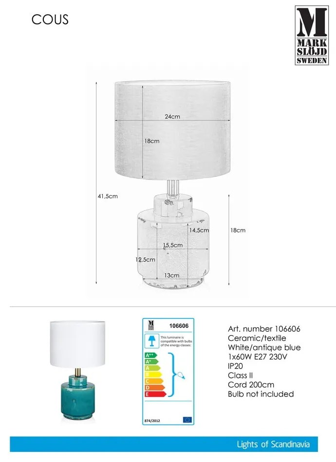 Modro-biela stolová lampa Markslöjd Cous