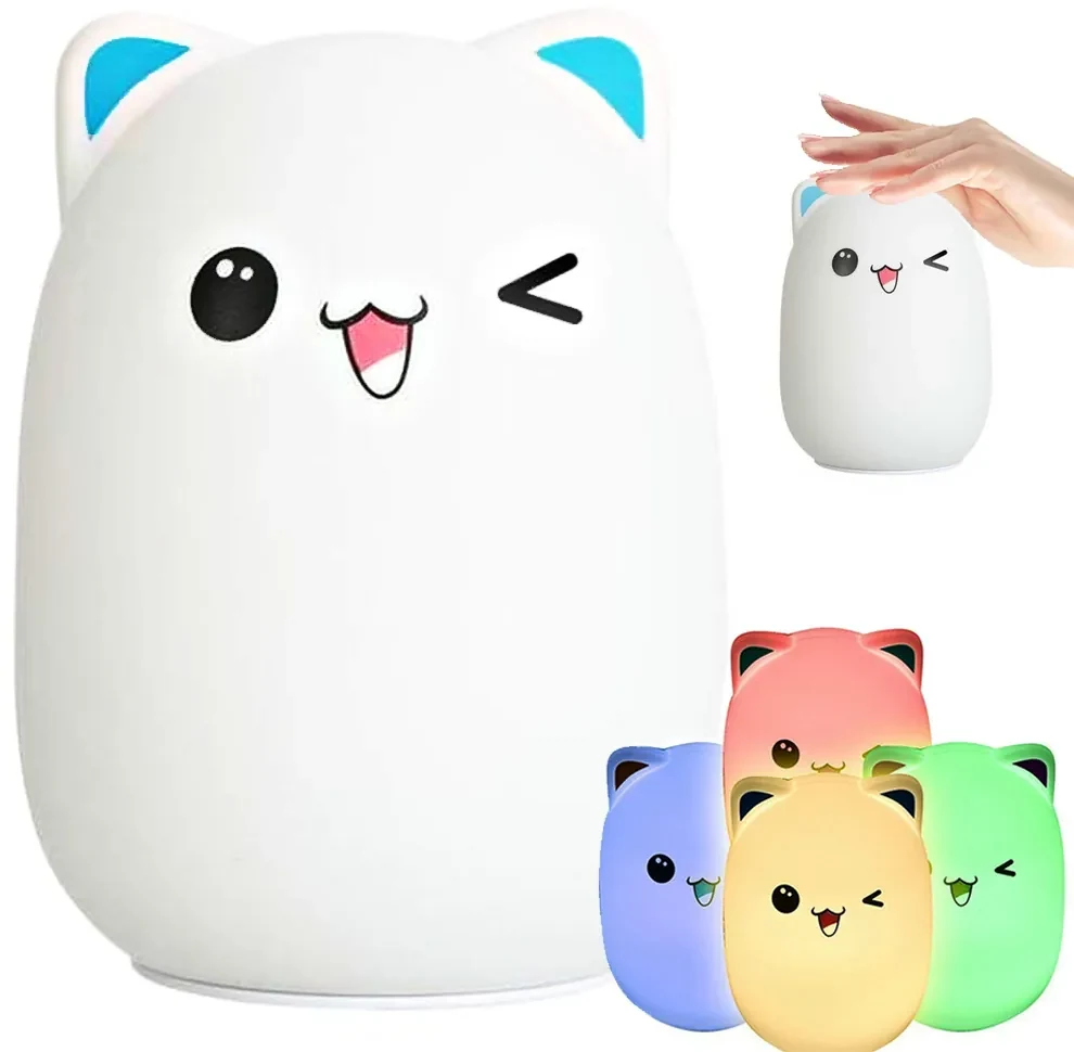 Verk 24085 Nočná RGB lampička dotyková mačiatko USB 1200mAh s diaľkovým ovládaním