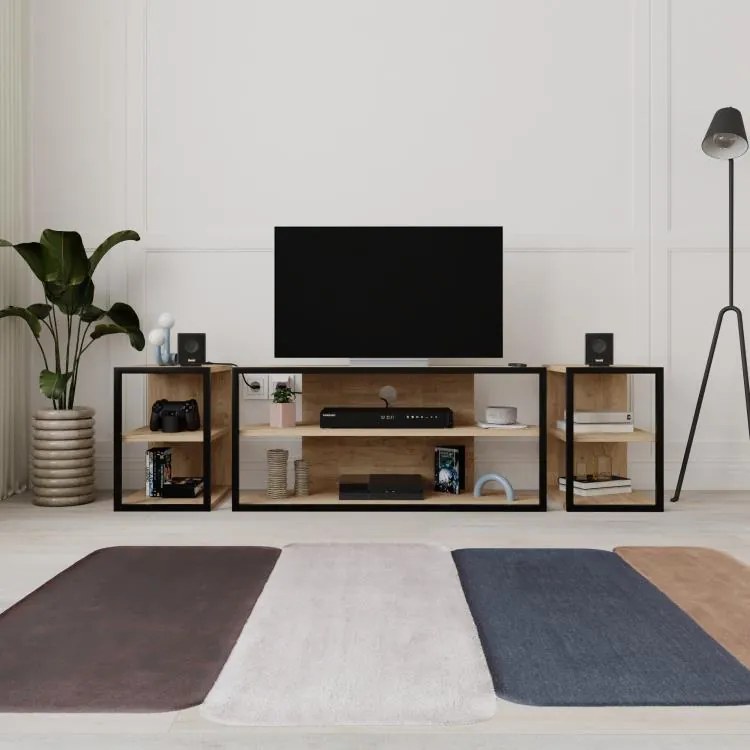 Súprava TV stolíka + 2 ks bočných stolíkov Houseland Echo dub zafírový/čierna