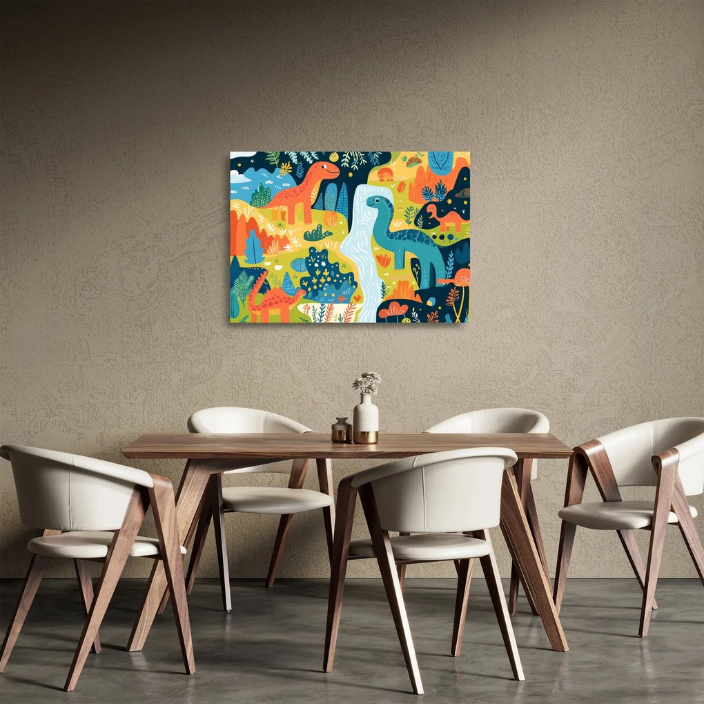 Sklenený obraz - Veselí dinosaury (70x50 cm)