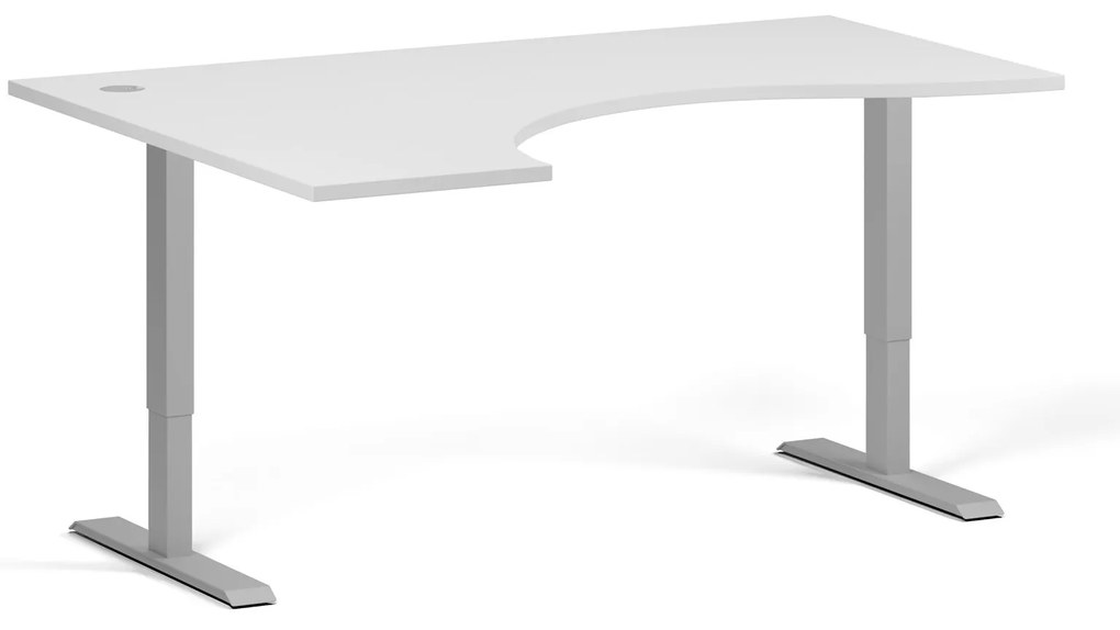 Ergonomický výškovo nastaviteľný stôl, 160x120 cm, 2 motory, L/P, sivá podnož, biela