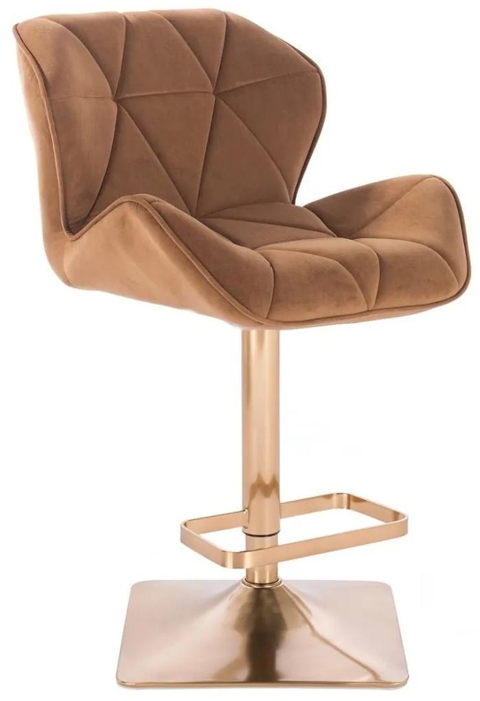 LuxuryForm Barová stolička MILANO VELUR na zlatej hranatej podstave - hnedá