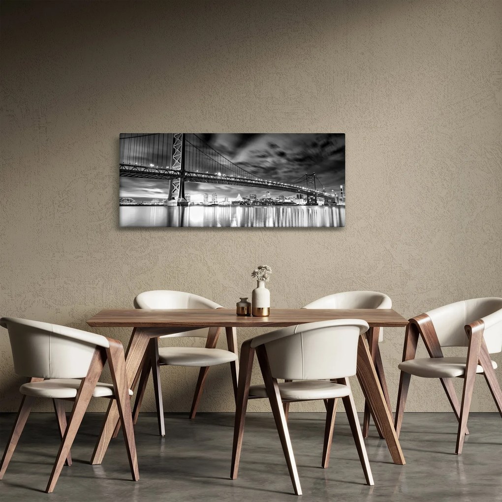 Obraz - Most Benjamina Franklina, Filadelfia, čiernobiely (120x50 cm)