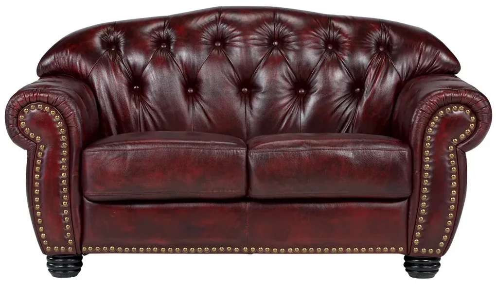 furniture-nabytek.cz - Pohovka Chesterfield Hereford 2-miestna z pravej kože, červená