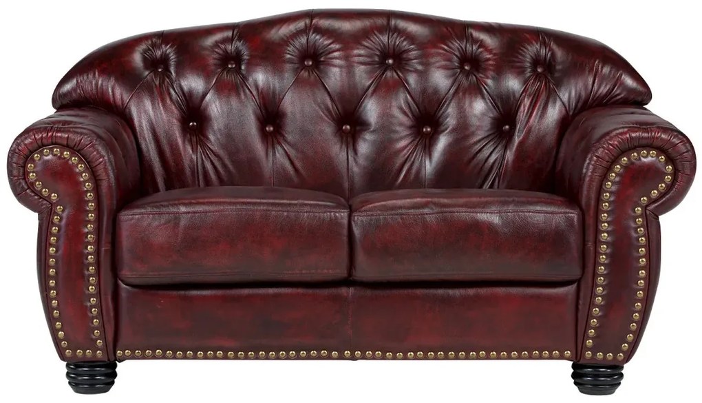 furniture-nabytek.cz - Pohovka Chesterfield Hereford 2-místná z pravé kůže, červená