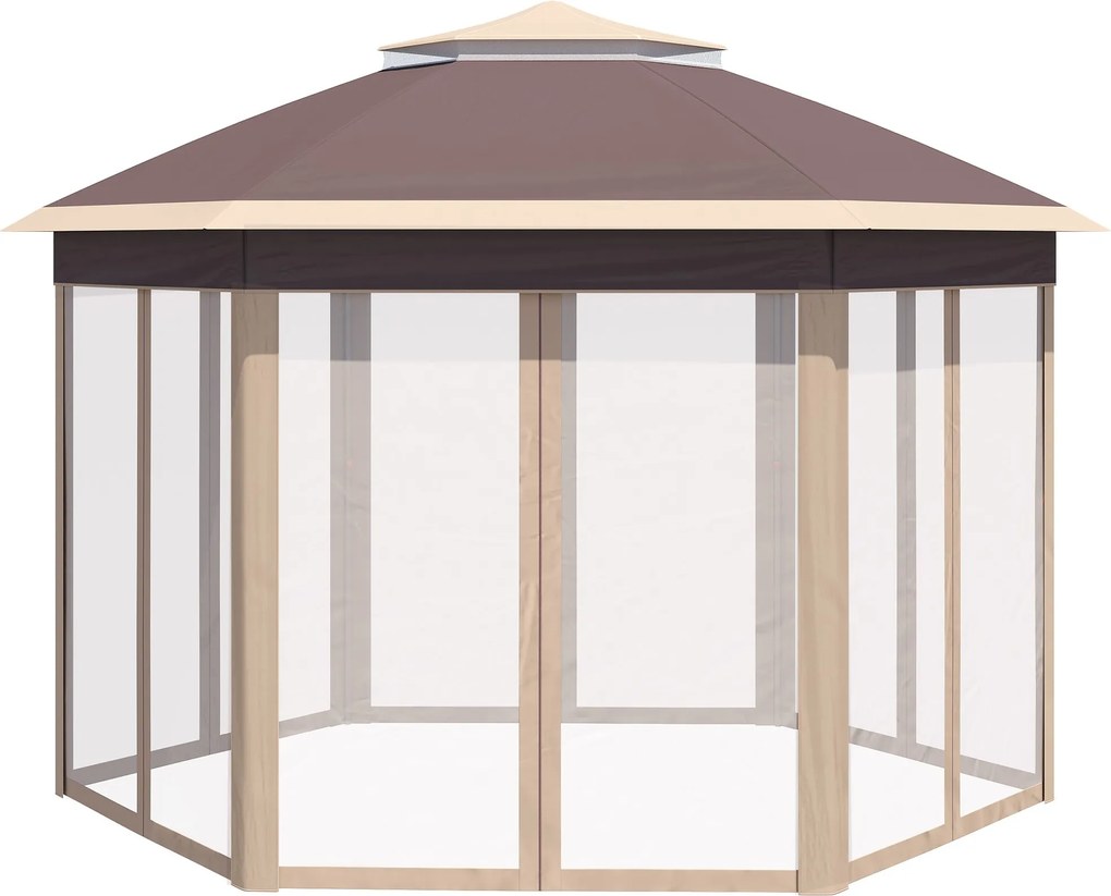 Outsunny Pavilón 4x4m Vodotesný Pop-up Hexagonálny Skladací Pavilón s Dvoma Strechami, Záhradný Pavilón so 6 Bočnými Panelmi, Party Stan s Taškou, pre