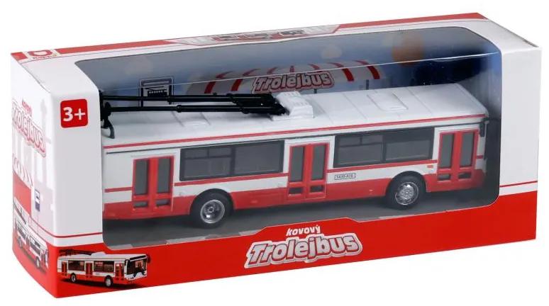 Kovový trolejbus červený, 16 cm