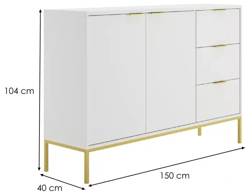 Komoda Austin150 cm biela/zlatá