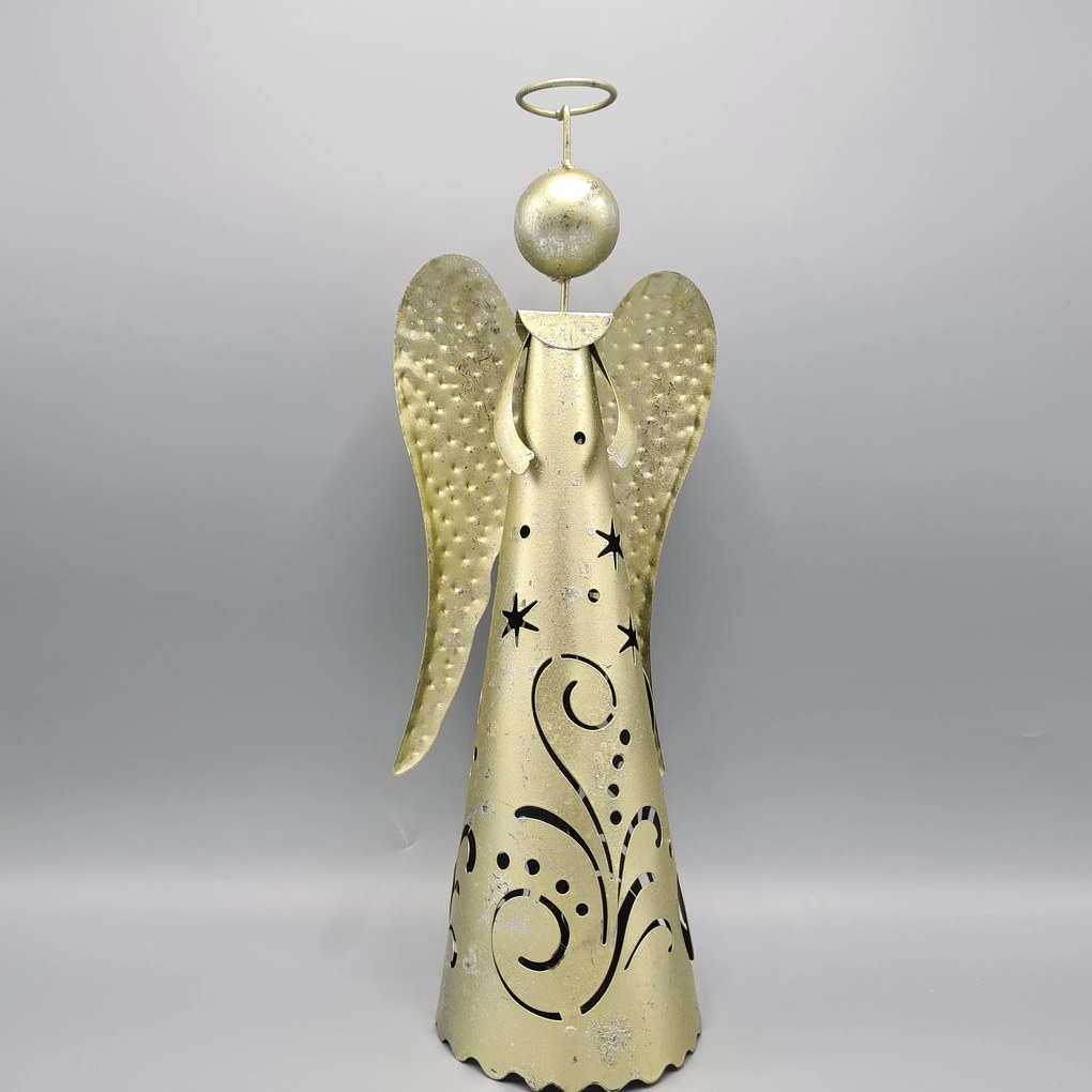 Kovový anjel s led svetlom 35 cm